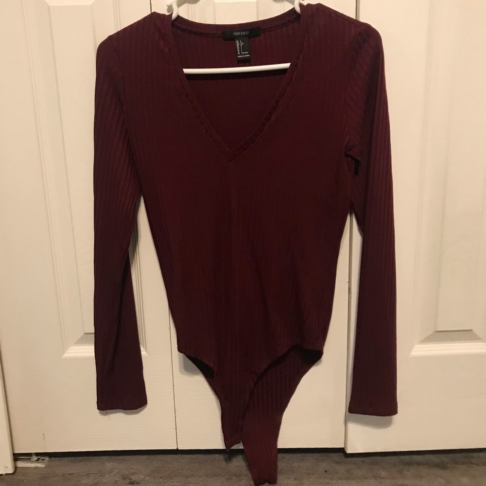 Maroon/ Deep V-Neck/ Bodysuit